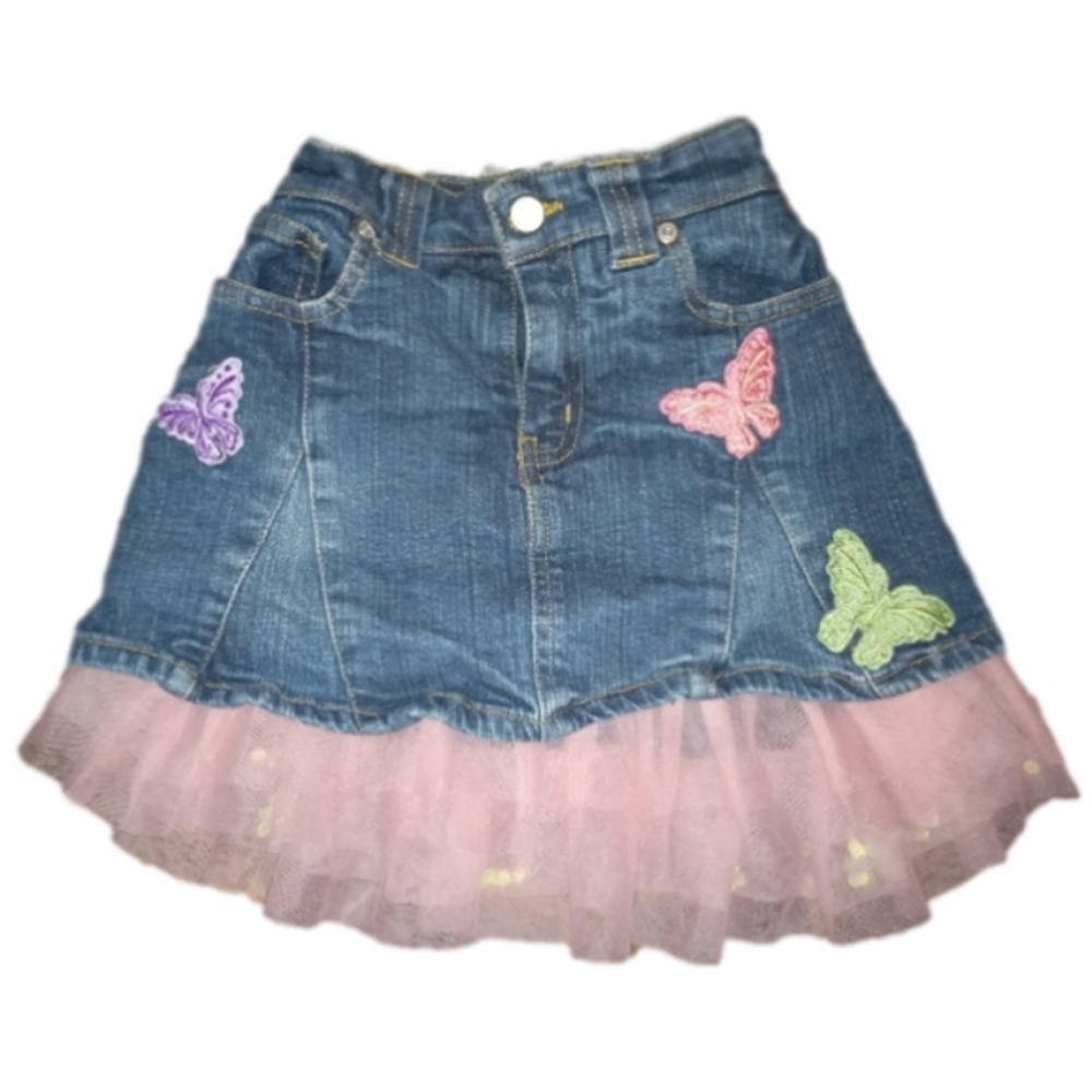 Disney "Fairies" Girls Sz. 7-8 Denim Mini Skirt with Sequin Filled Ruffly Trim